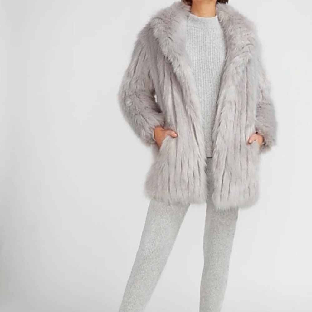 Express Faux Fur Silver Oversized Coat